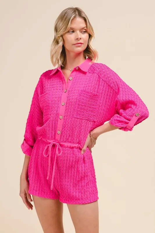 Textured Knit Button Front Romper, image 3