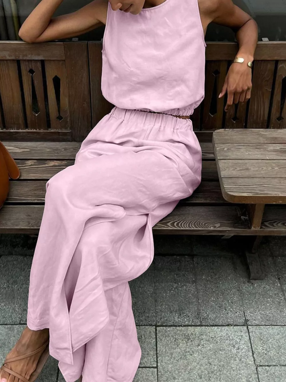 Sleeveless Crop Top and Slit Pants Set, image 7