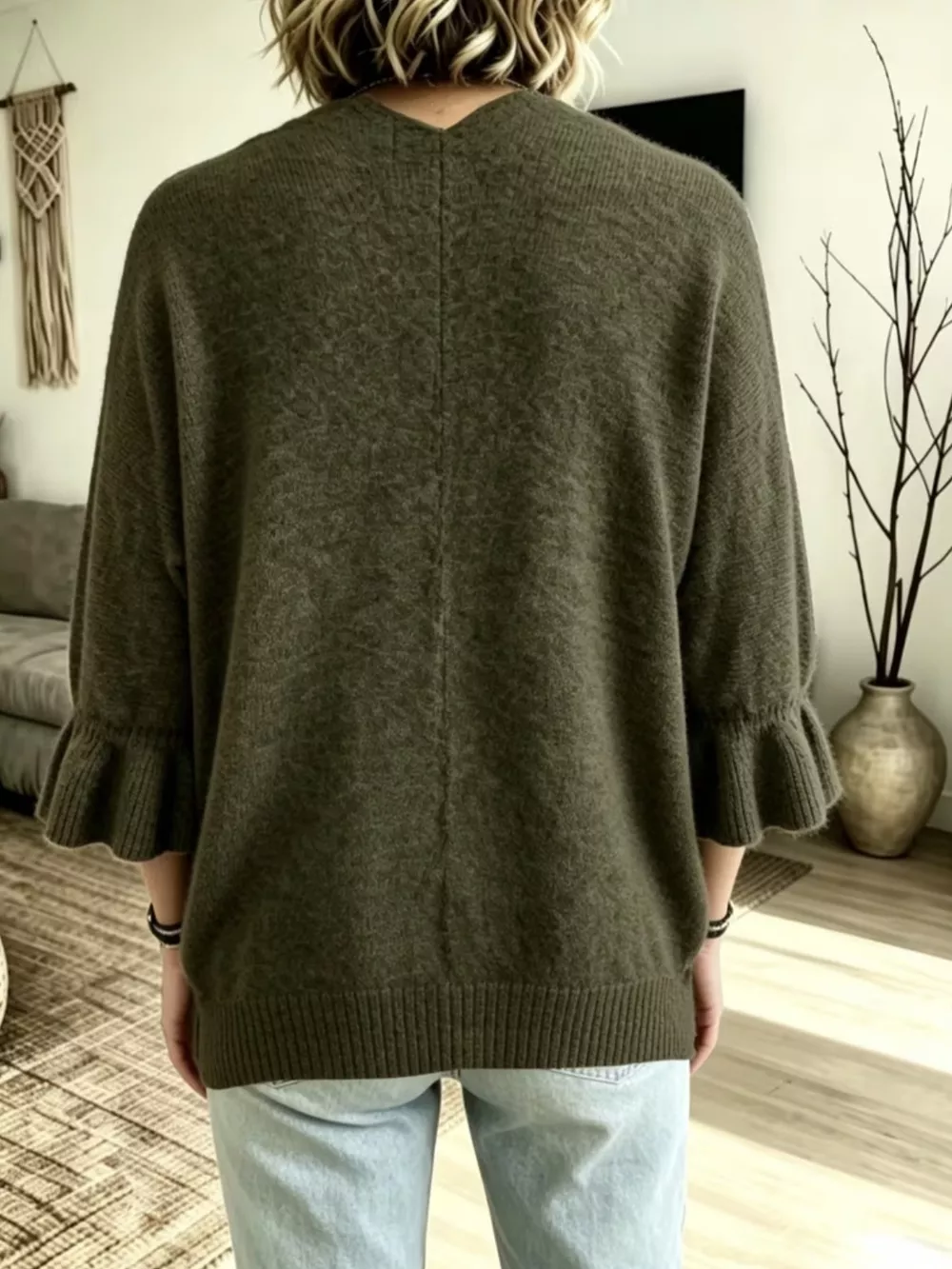Full Size Ruffle Sleeve Open-Front Cardigan Plus Size, image 9