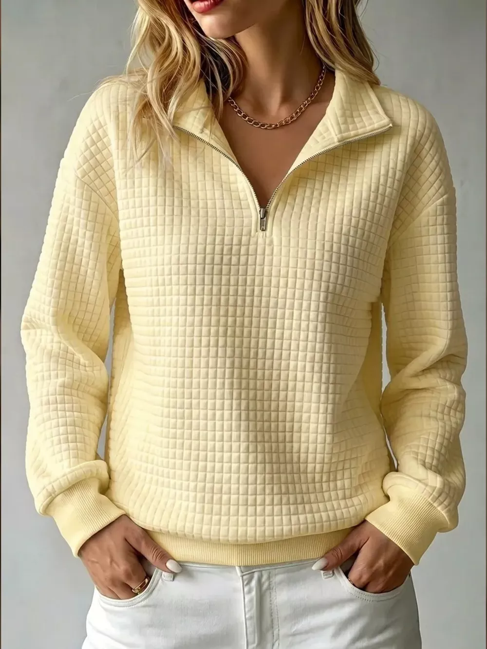 Waffle Knit Quarter-Zip Sweatshirt, image 5