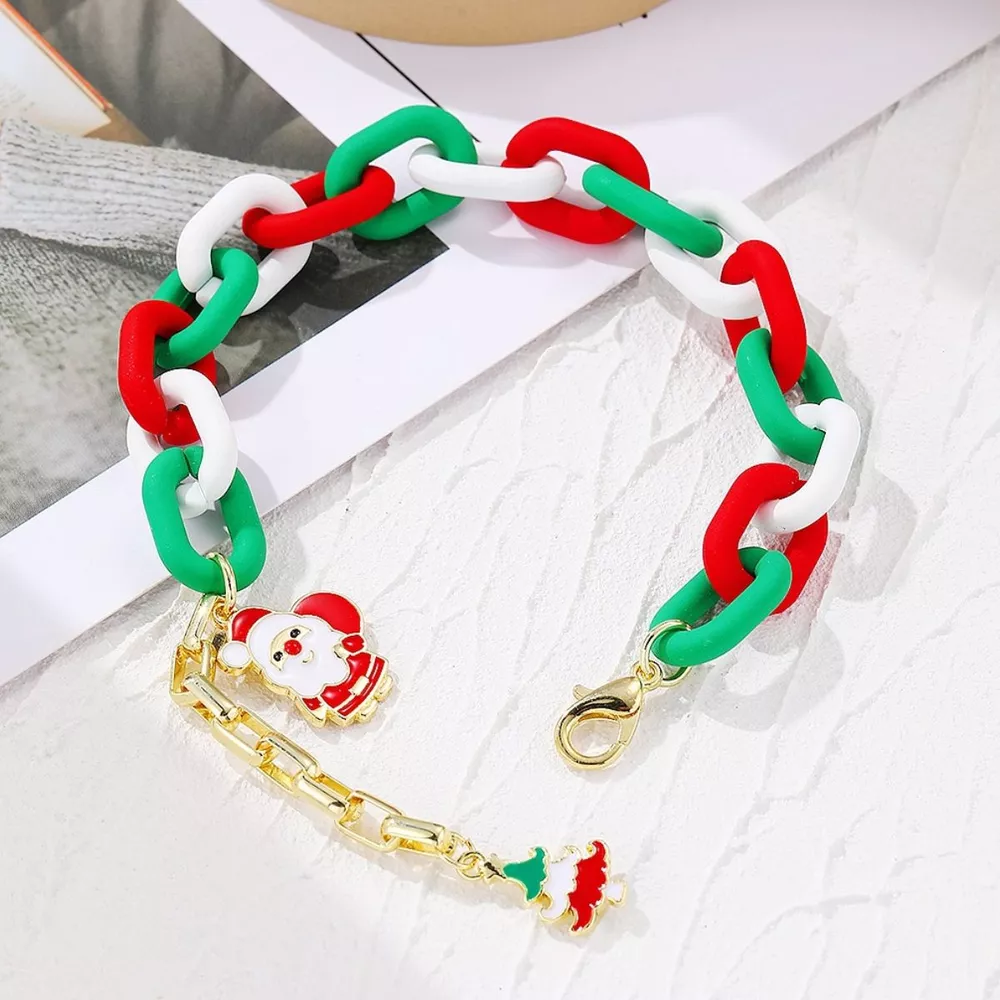 Christmas Festive Chain Link Bracelet with Santa Charm, image 3