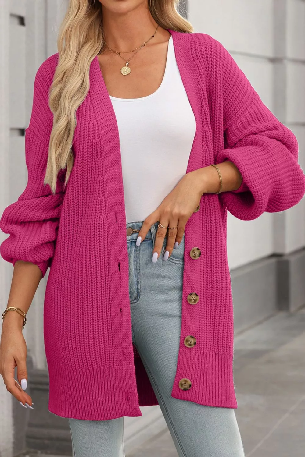 Chunky Knit Button-Down Cardigan, image 15