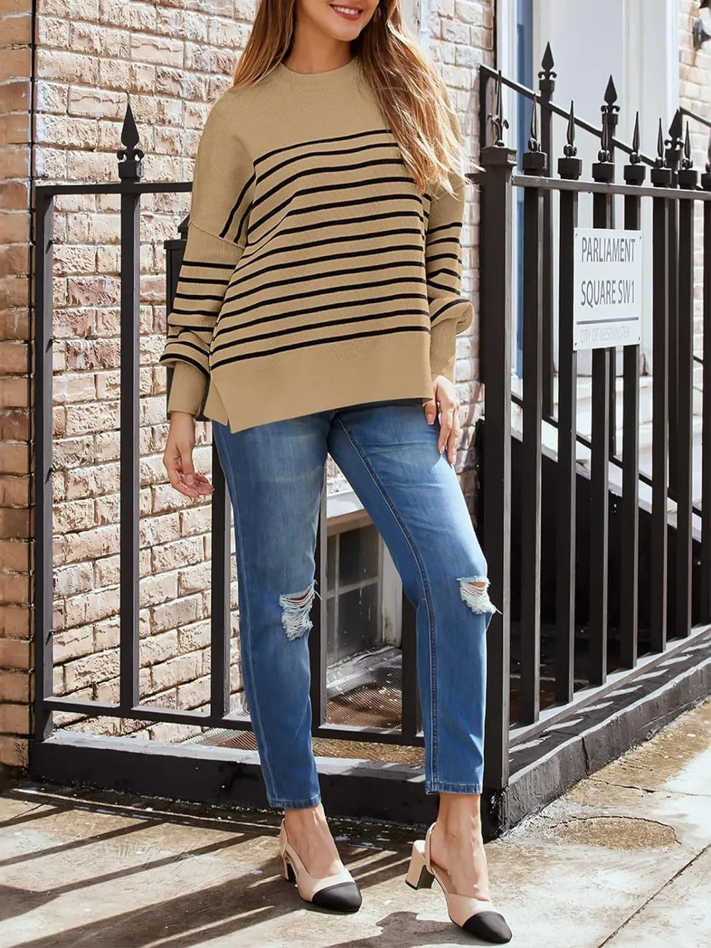Striped Round Neck Long Sleeve Sweatshirt, image 16
