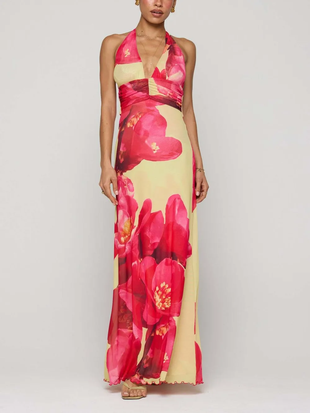 Floral Halter Neck Deep V Maxi Dress, image 12