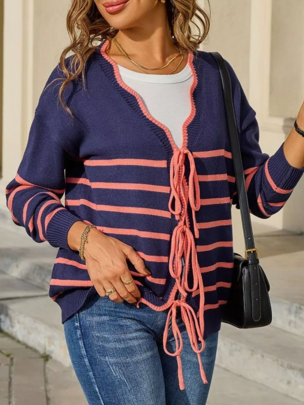 Striped Tie Front Knit Cardigan, image 20
