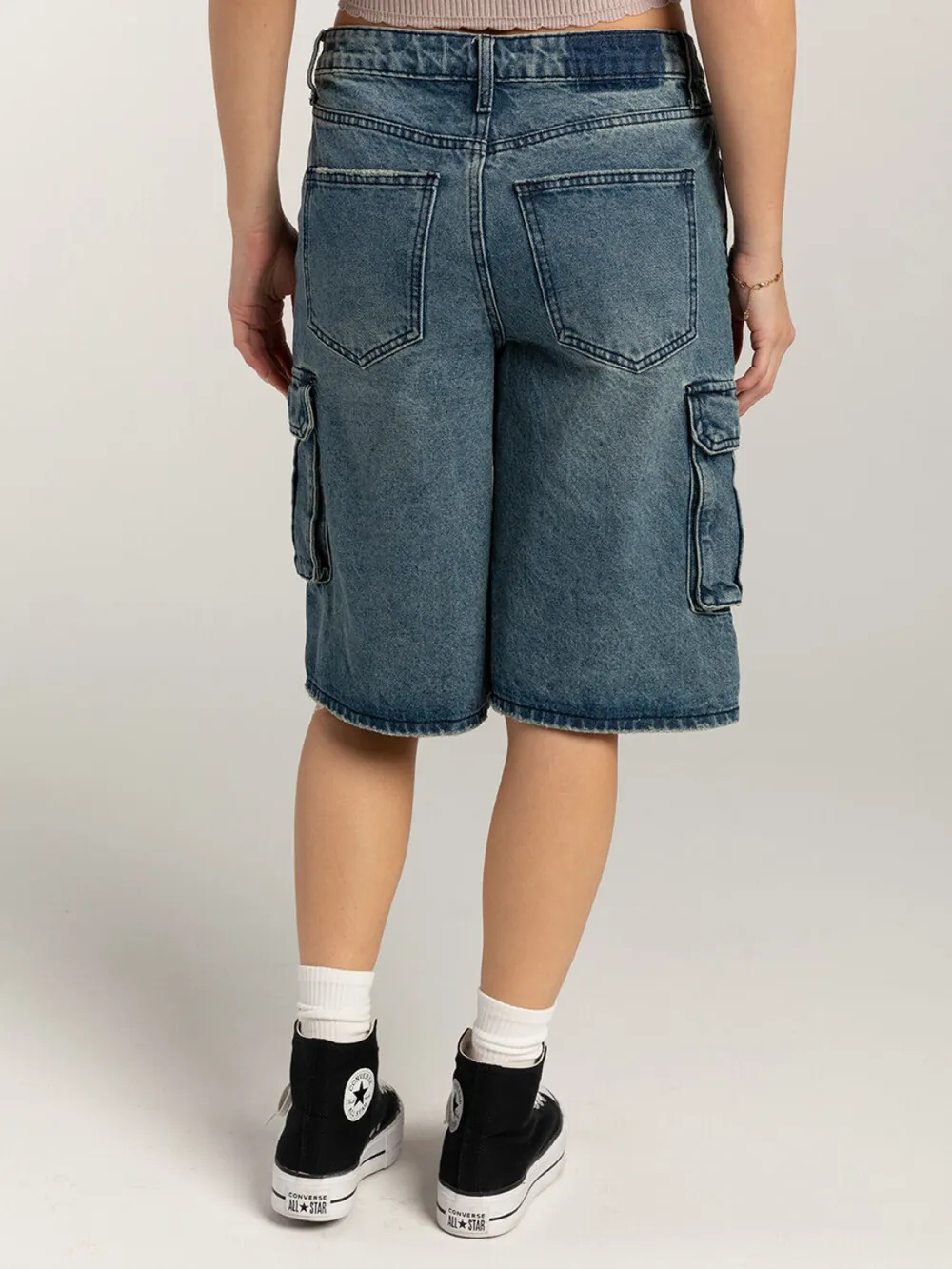 Mid-Rise Waist Denim Shorts with Pockets, image 6