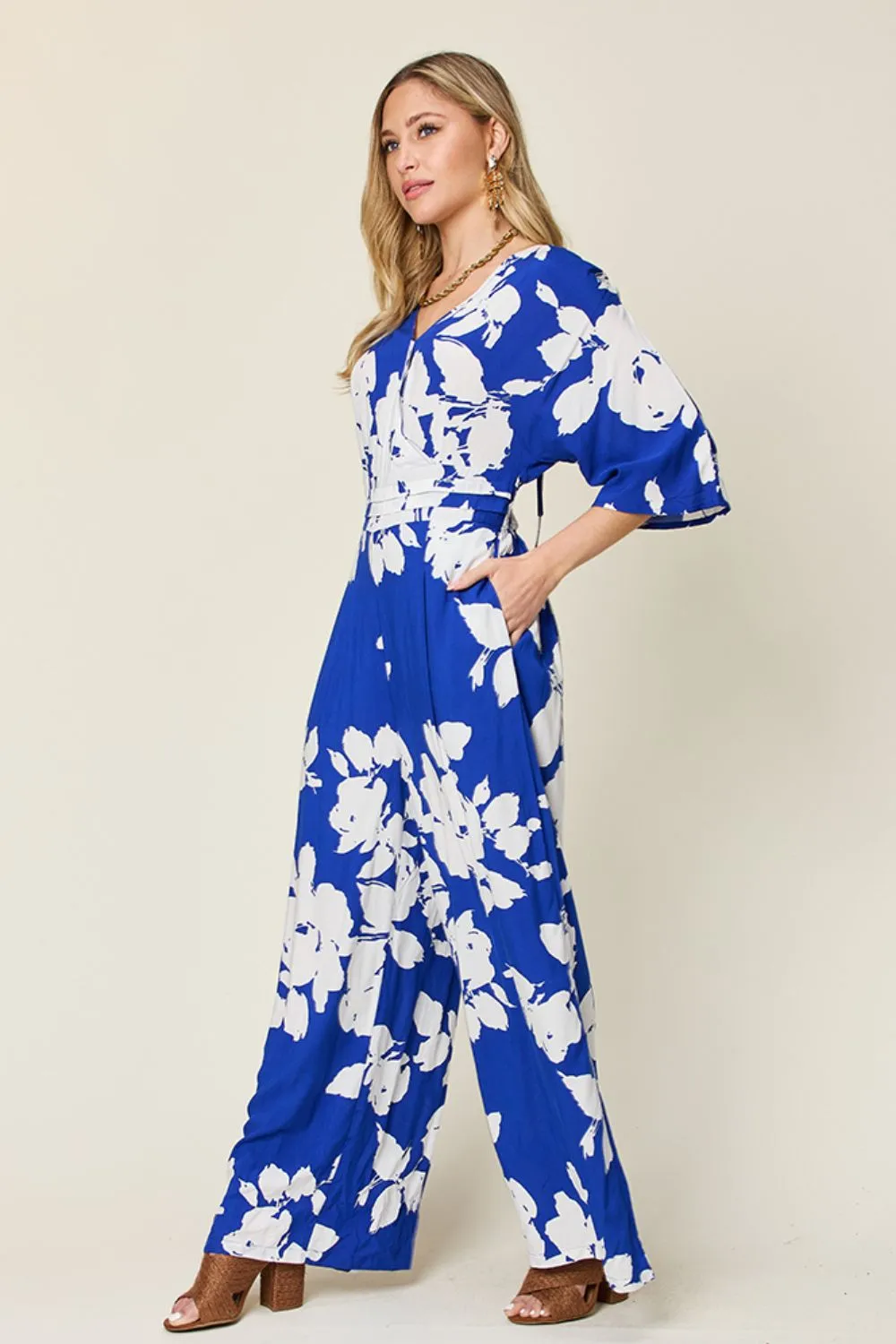 Full Size Printed Tie Back Wide Leg Jumpsuit, image 8