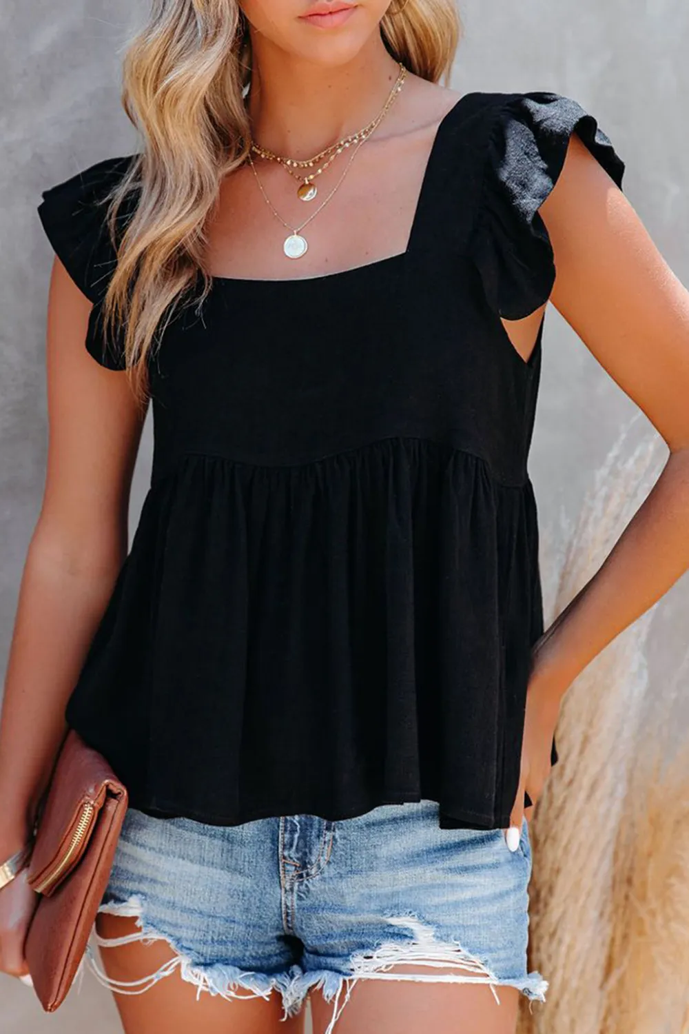 Full Size Ruffled Square Neck Cap Sleeve Blouse, image 13