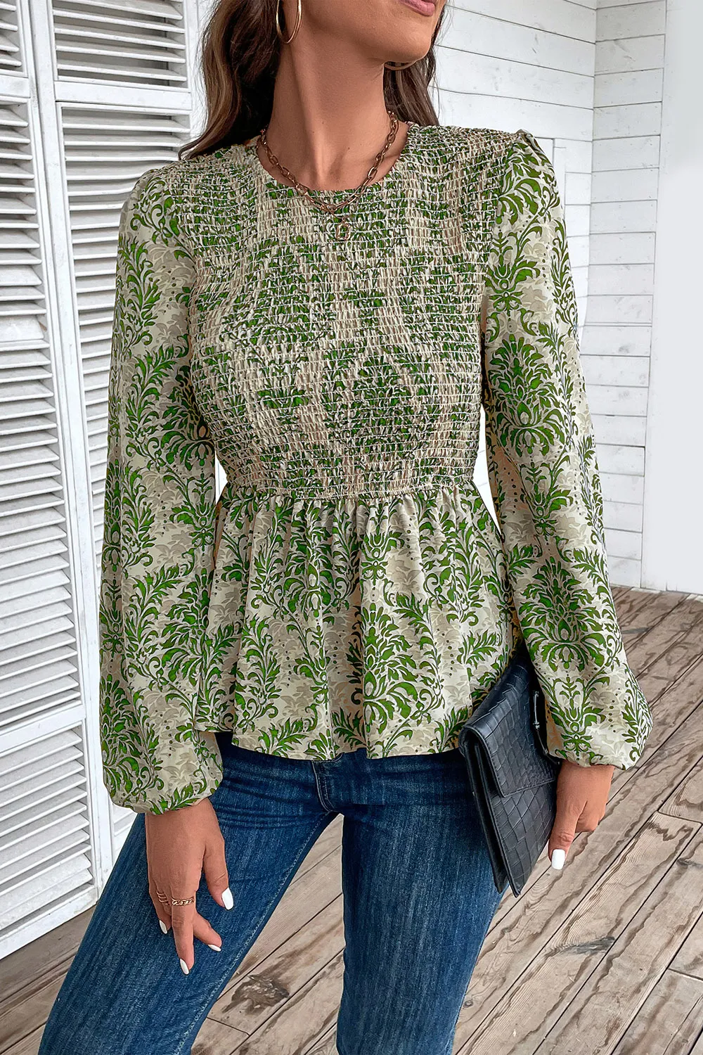 Smocked Printed Balloon Sleeve Blouse, image 8