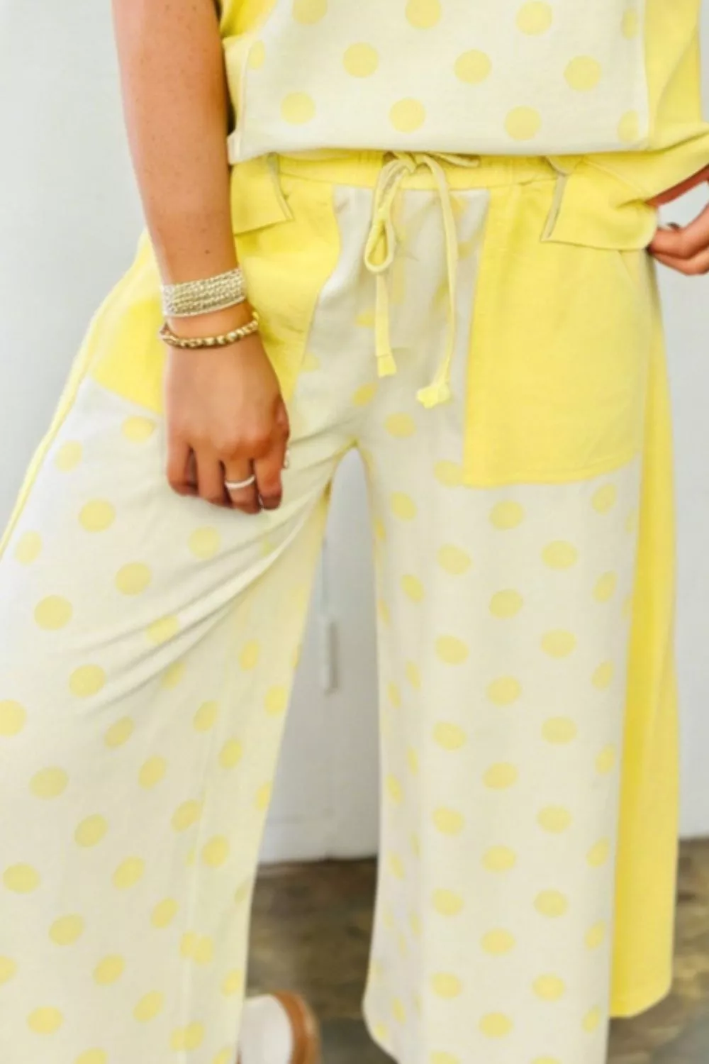 Color Block Patchwork Polka Dot Top and Wide Leg Pant Set, image 3