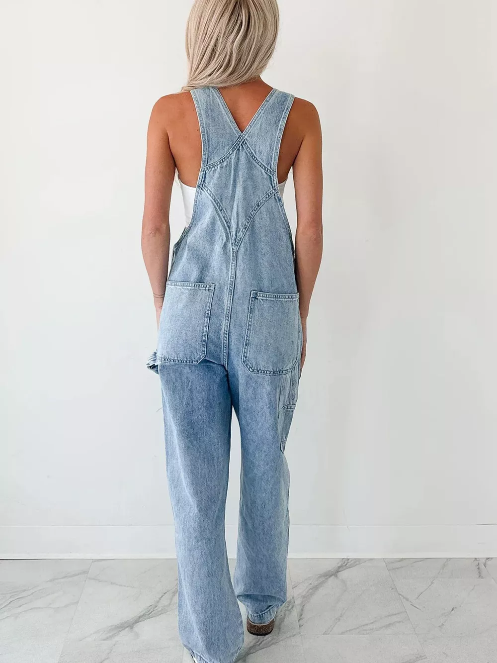 Wide Strap Relaxed Fit Denim Overalls, image 5
