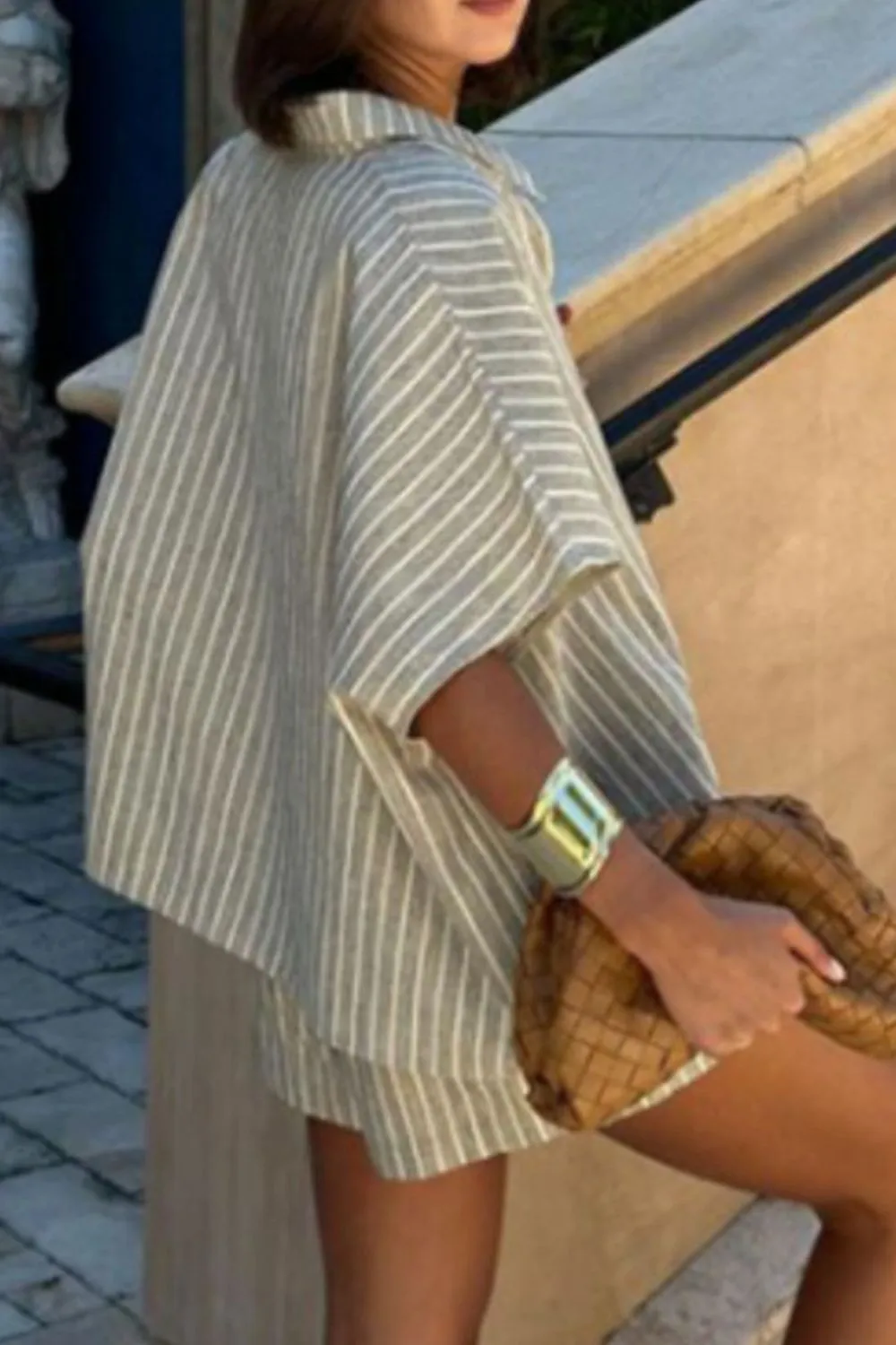 Striped Linen Shirt and Shorts Two-Piece Summer Set, image 4