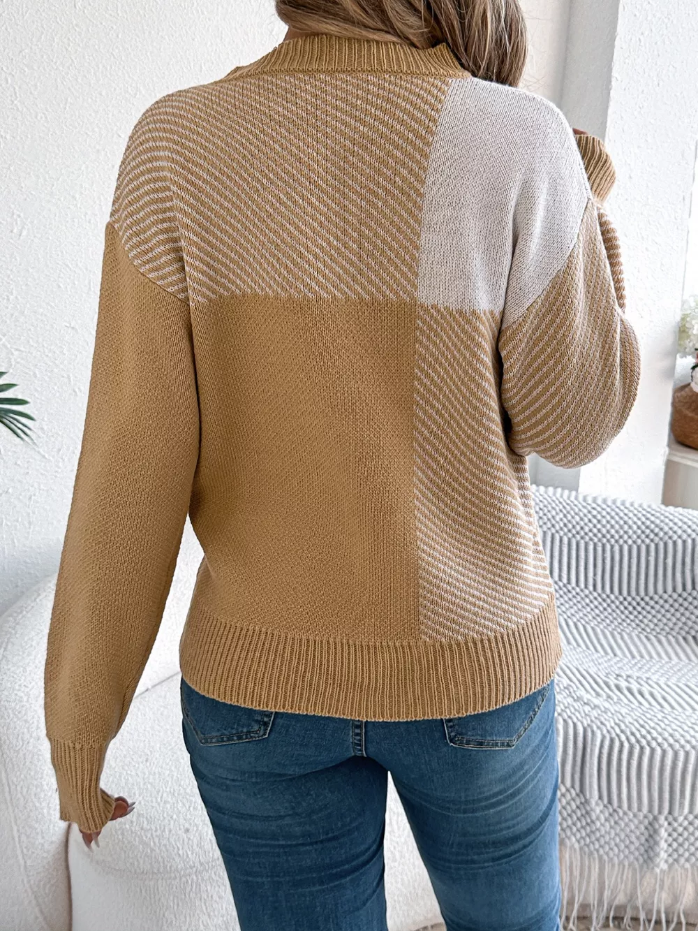 Color Block Striped Round Neck Sweater, image 3