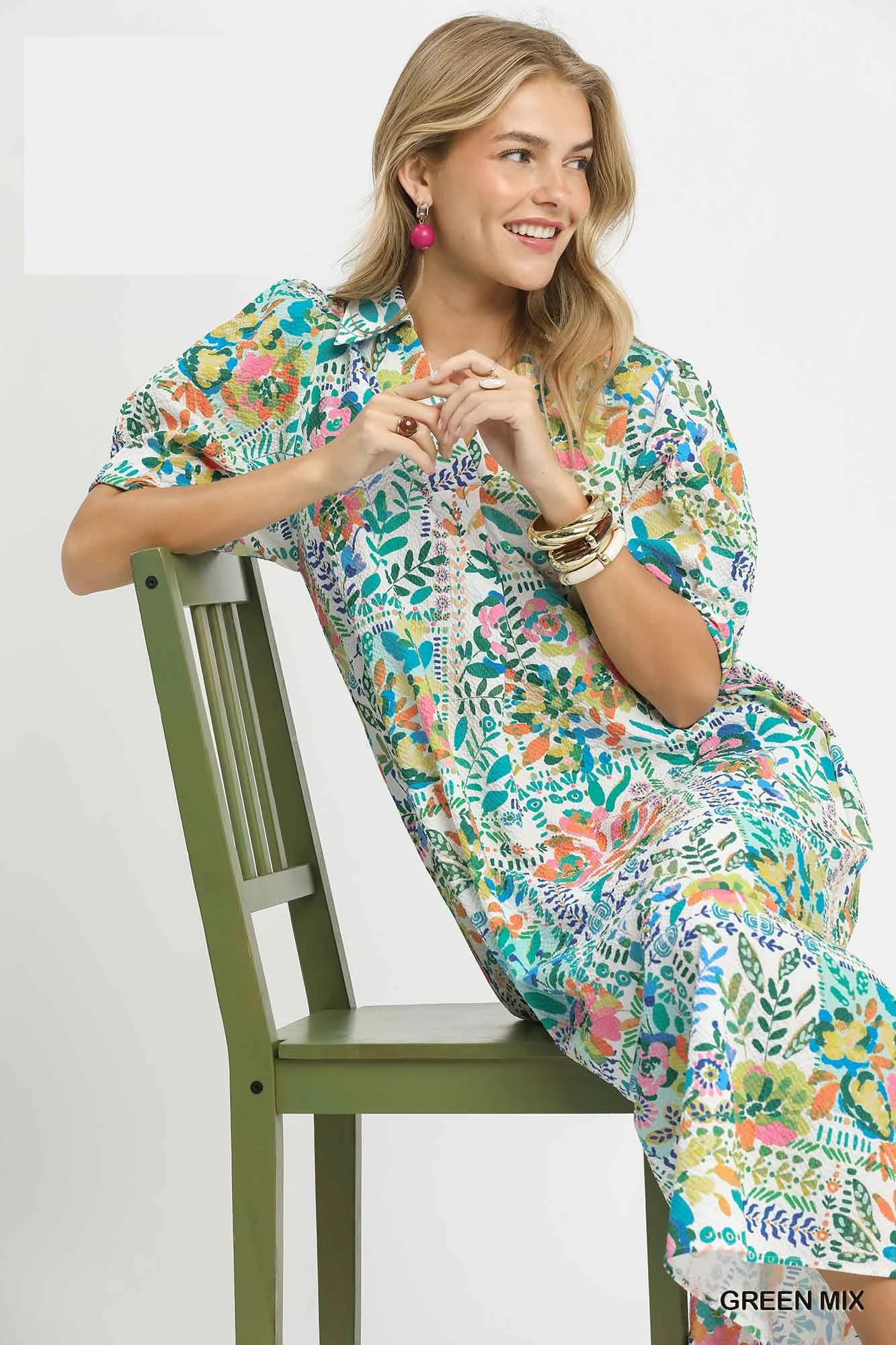Folk Print Midi Dress with Side Pockets, image 6