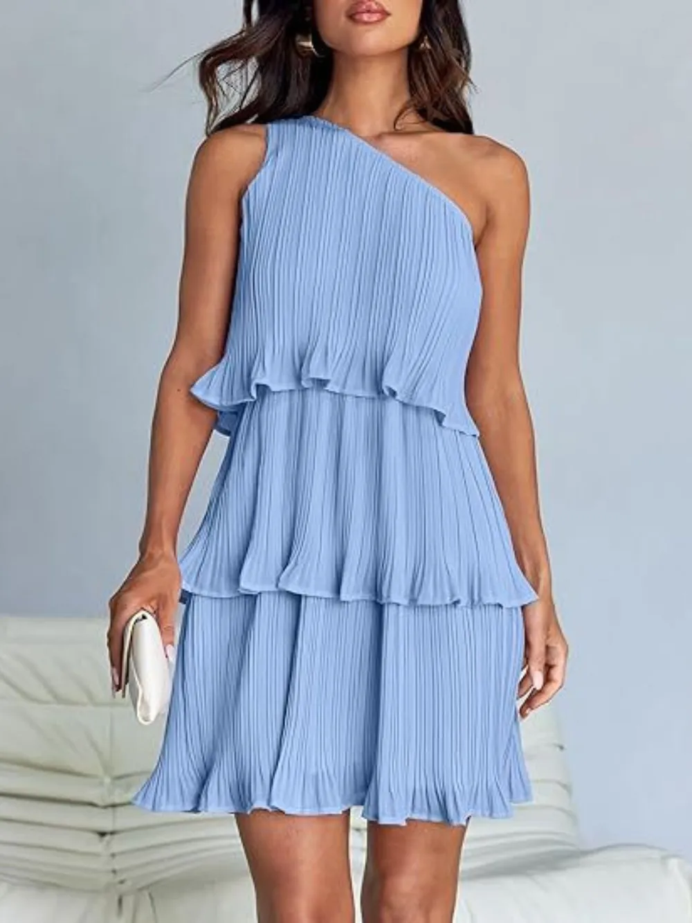 Layered Single Shoulder Mini Dress, image 21