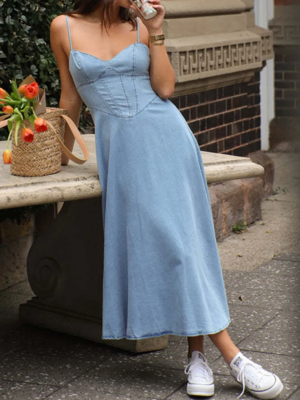 Smocked Sweetheart Neck Midi Cami Dress, image 5