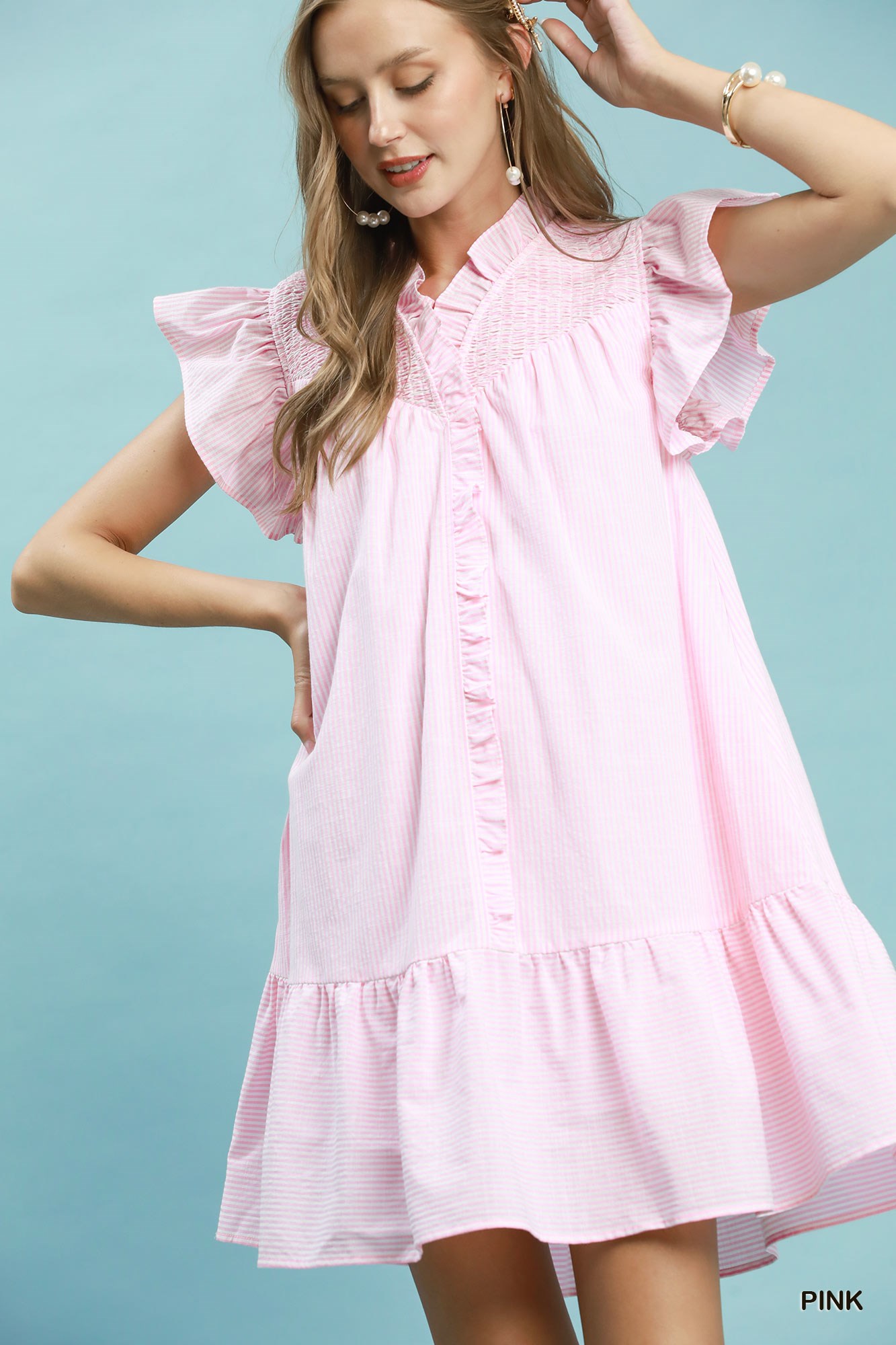 Stripe Smocked Yoke Ruffle Dress