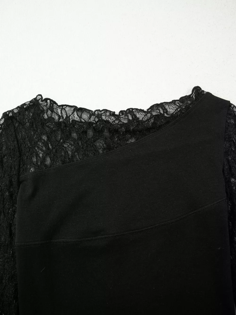 Asymmetric Panels Sheer Floral Lace Patchwork Long Sleeve Top, image 7