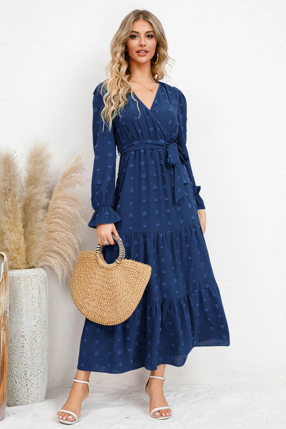 Swiss Dot Tied Surplice Flounce Sleeve Dress, image 13