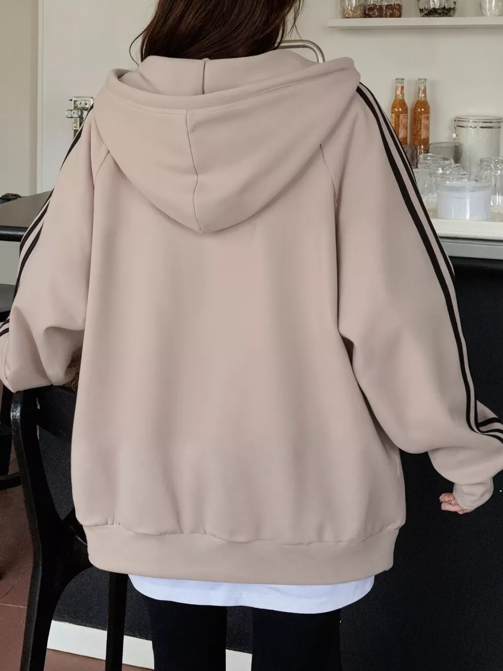 Striped Sleeve Zip-Up Hoodie, image 5