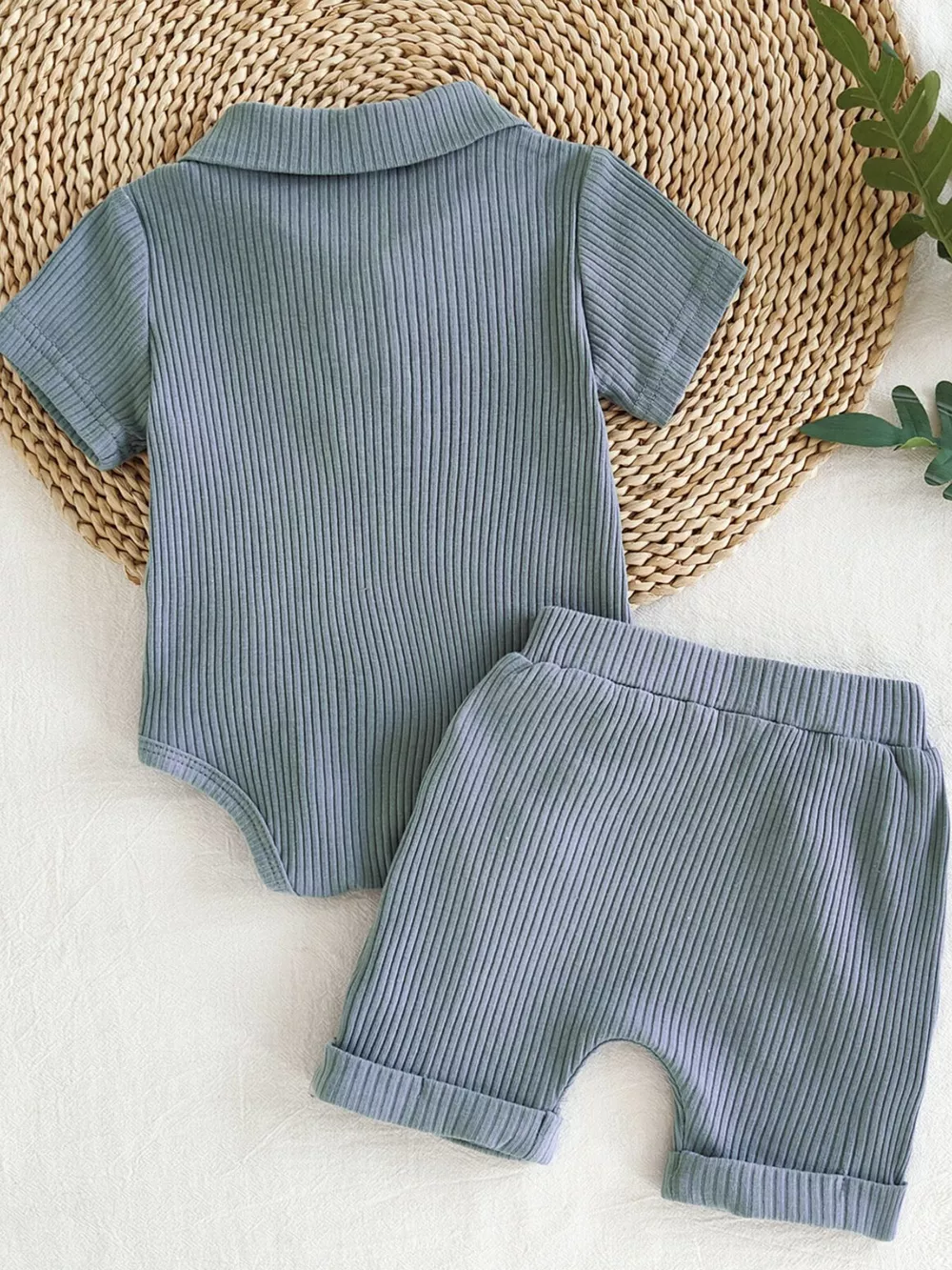 Children's Ribbed Knit Polo Bodysuit & Shorts Set, image 4