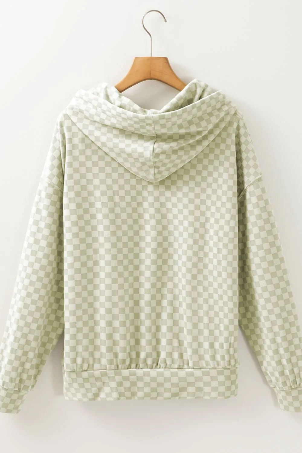 Checkered Print Kangaroo Pocket Drawstring Hoodie, image 9
