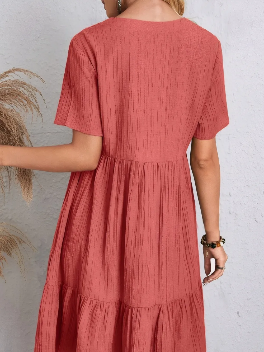 V-Neck Tiered Dress with Flutter Sleeves, image 3