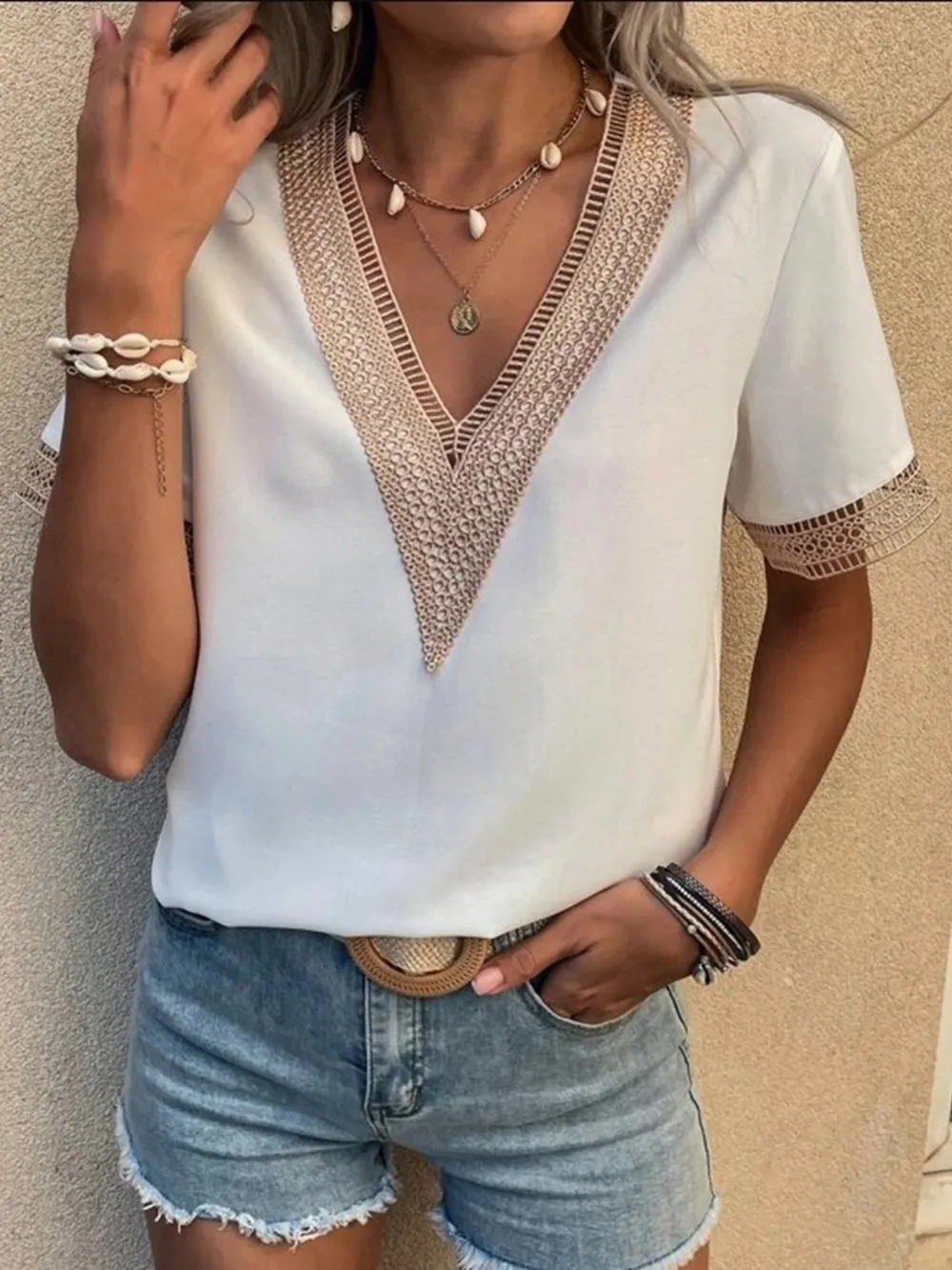Full Size V-Neck Short Sleeve Blouse Plus Size, image 7
