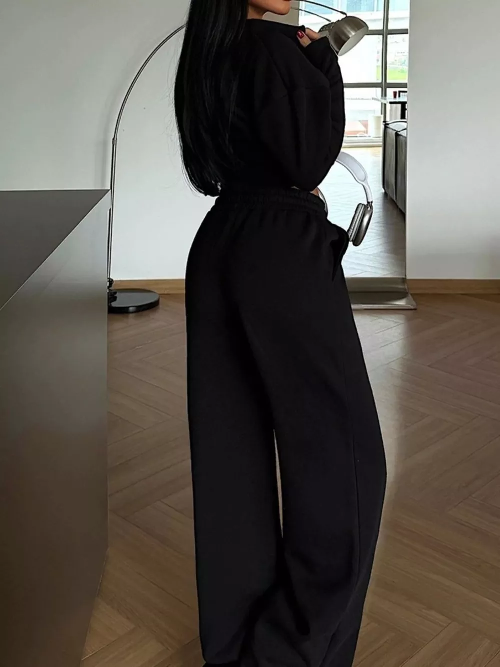 Zip-Up Crop Jacket and Wide-Leg Pants Set, image 9