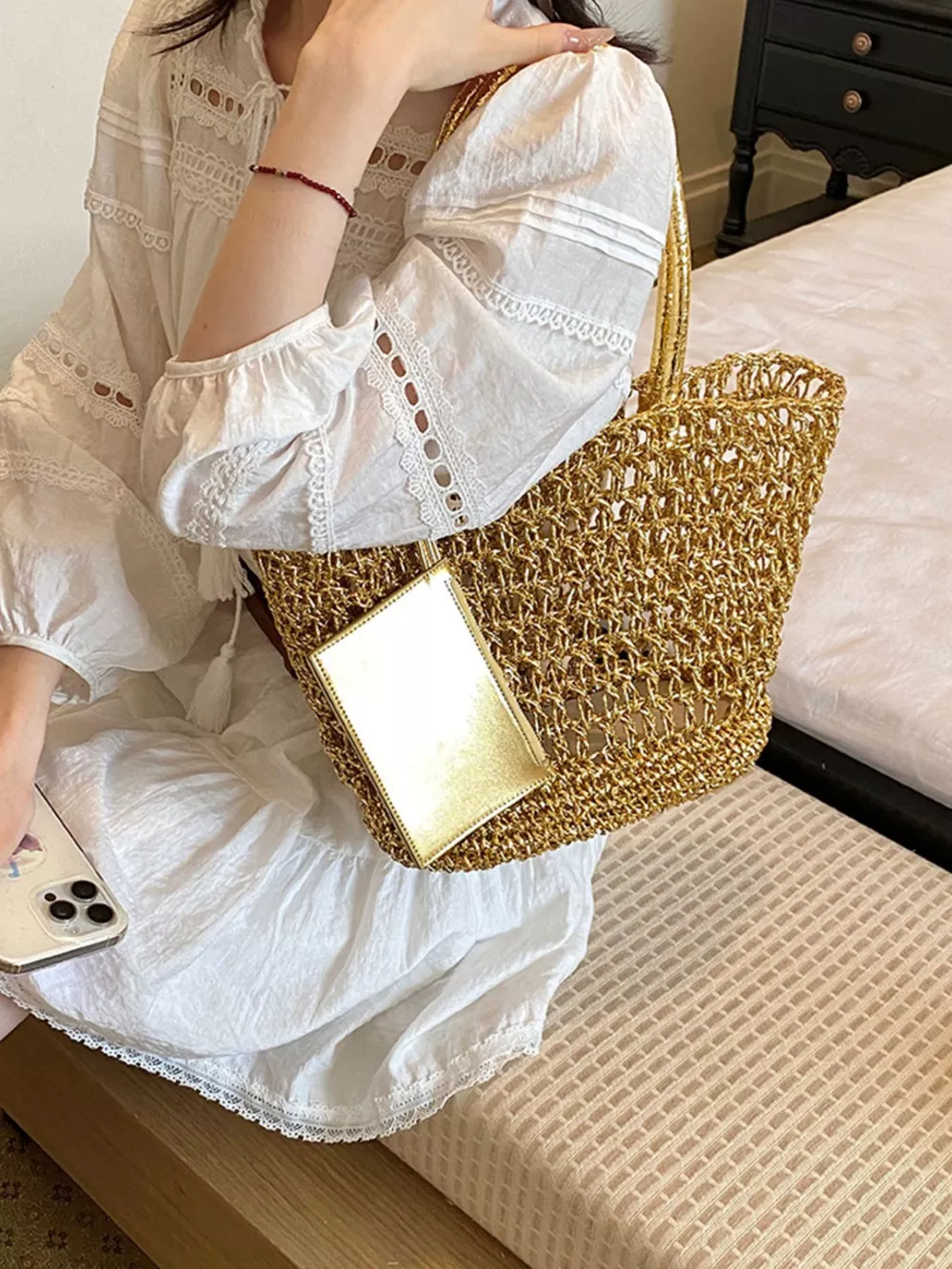 Woven Straw Tote Bag, image 5