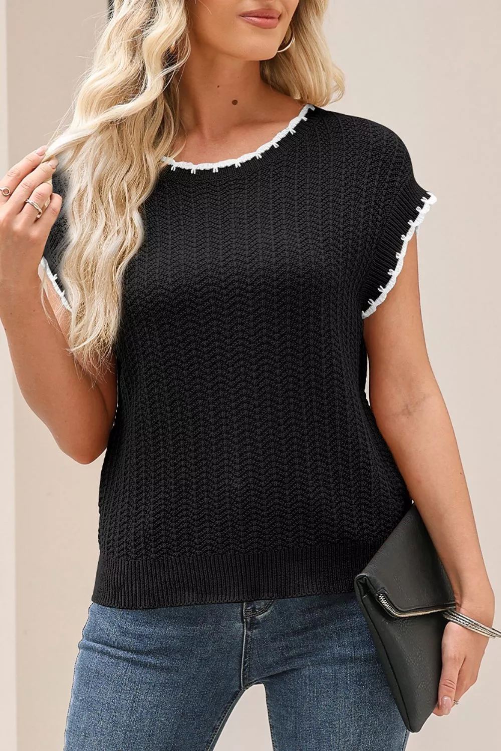 Chic Textured Knit Sleeveless Sweater Vest, image 8
