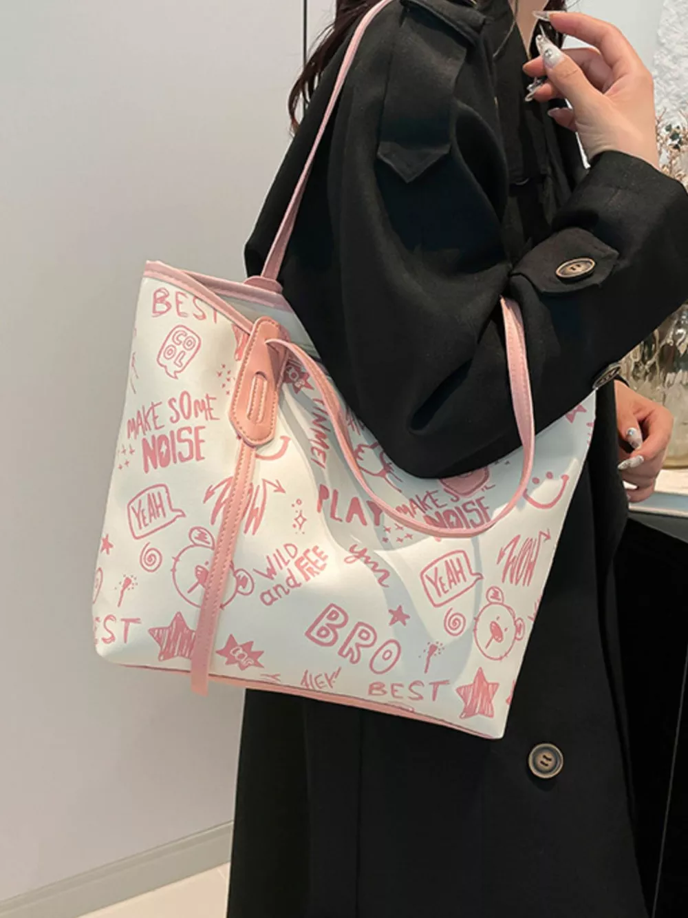 Graffiti Print Casual Tote Bag, image 11