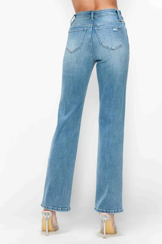 Full Size Distressed High Rise Straight Jeans, image 6