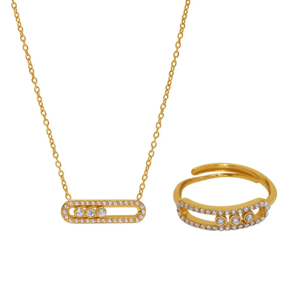 Moving Crystal Bar Necklace and Ring Jewelry Set, image 6