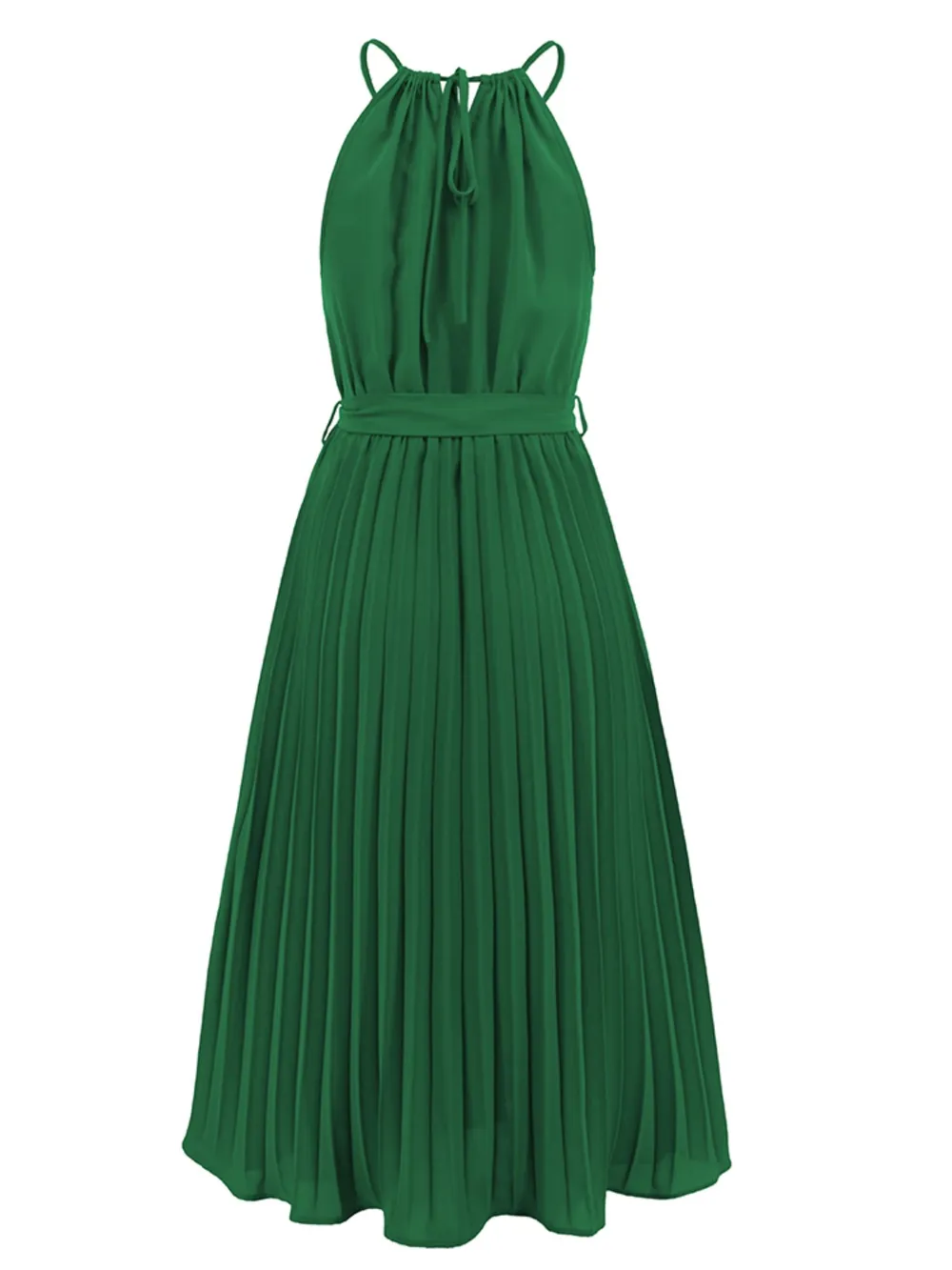 Pleated Spaghetti Strap Tie Waist Midi Dress, image 25