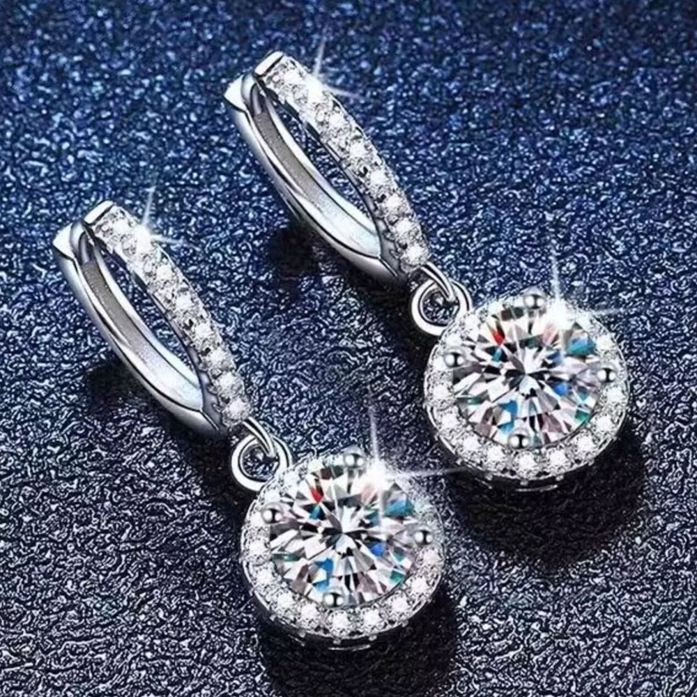 1 Carat 925 Sterling Silver Moissanite Hoop Drop Earrings, image 5