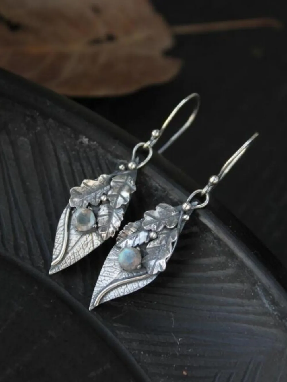 Alloy Rhinestone Leaf Shape Earrings, image 6