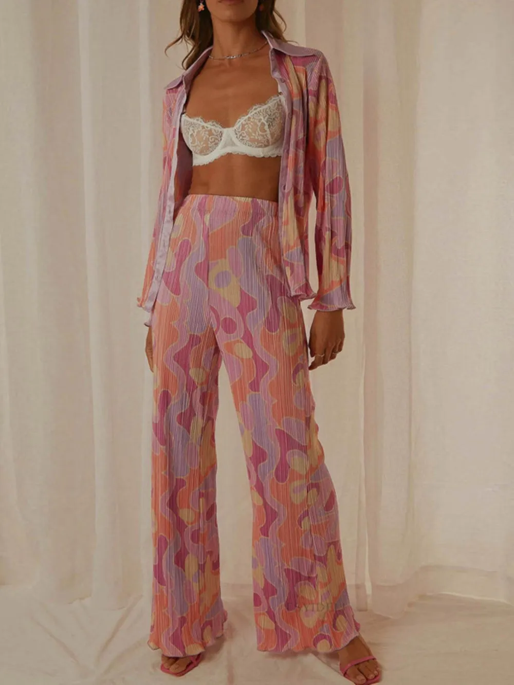 Printed Button Up Shirt and Pants Set, image 4