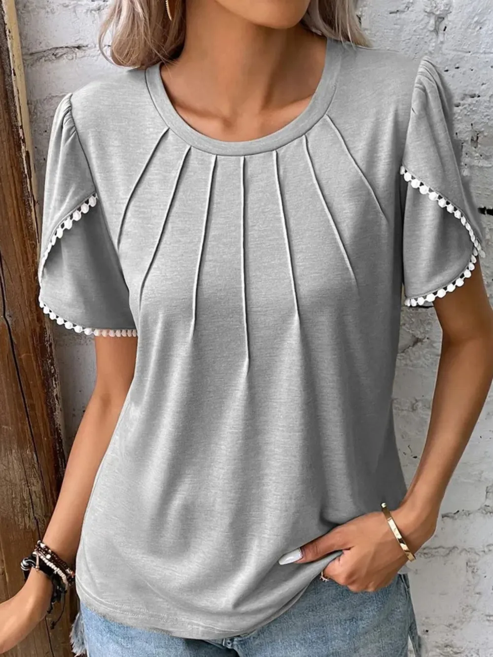 Full Size Round Neck Petal Sleeve Blouse Plus Size, image 10
