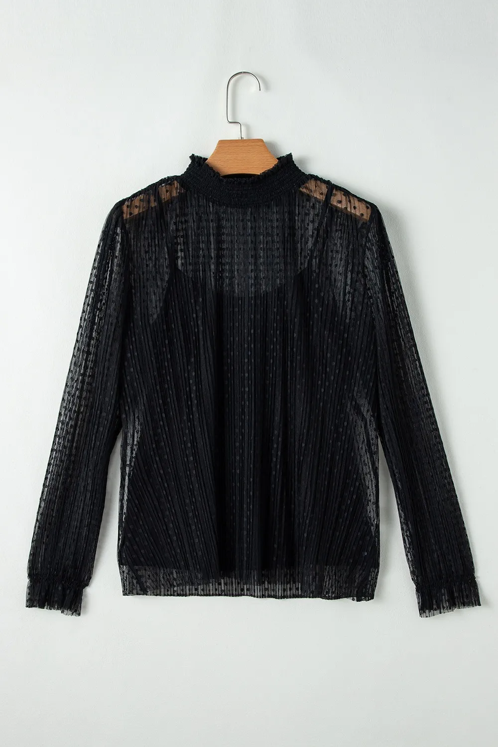 cami and Lace Sheer Mock Neck Long Sleeve Blouse, image 6