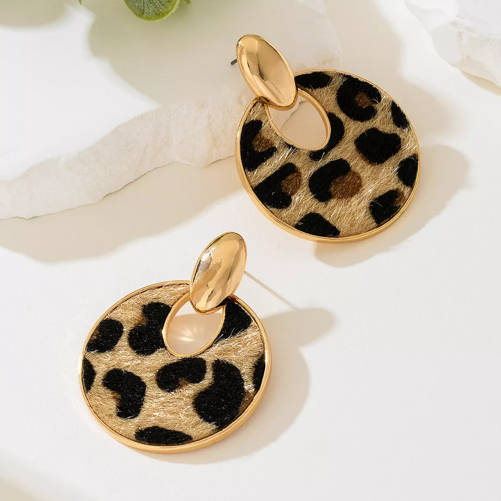 Leopard Circle Dangle Earrings, image 2