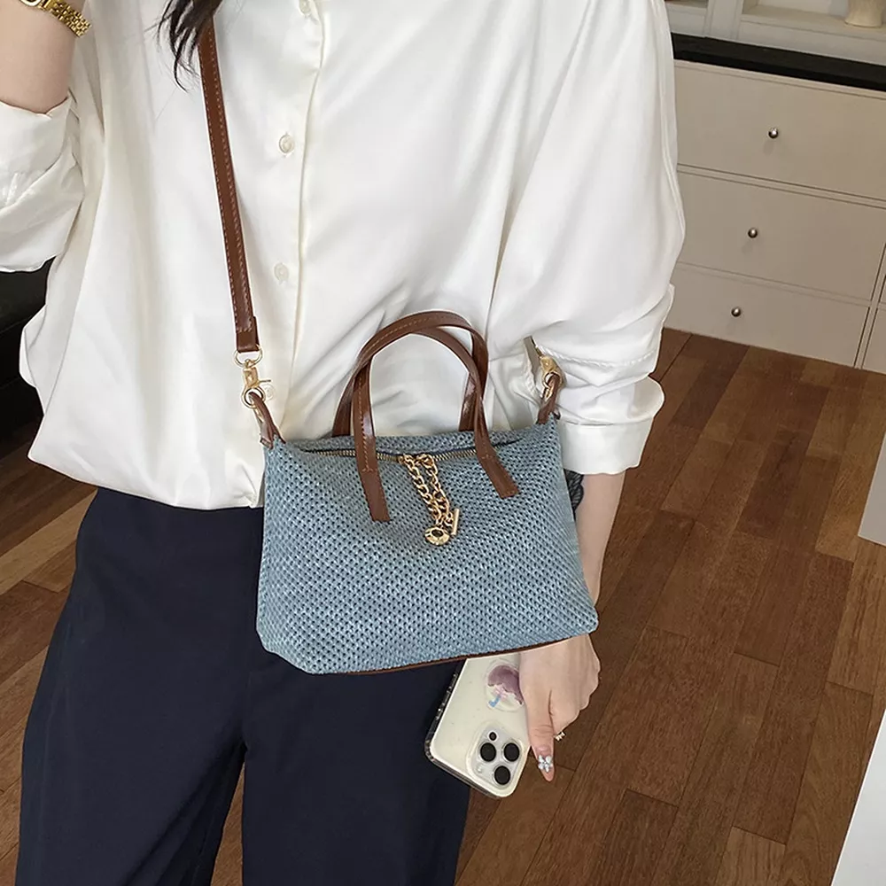 Woven Crossbody Bag with Leather Accents, image 8