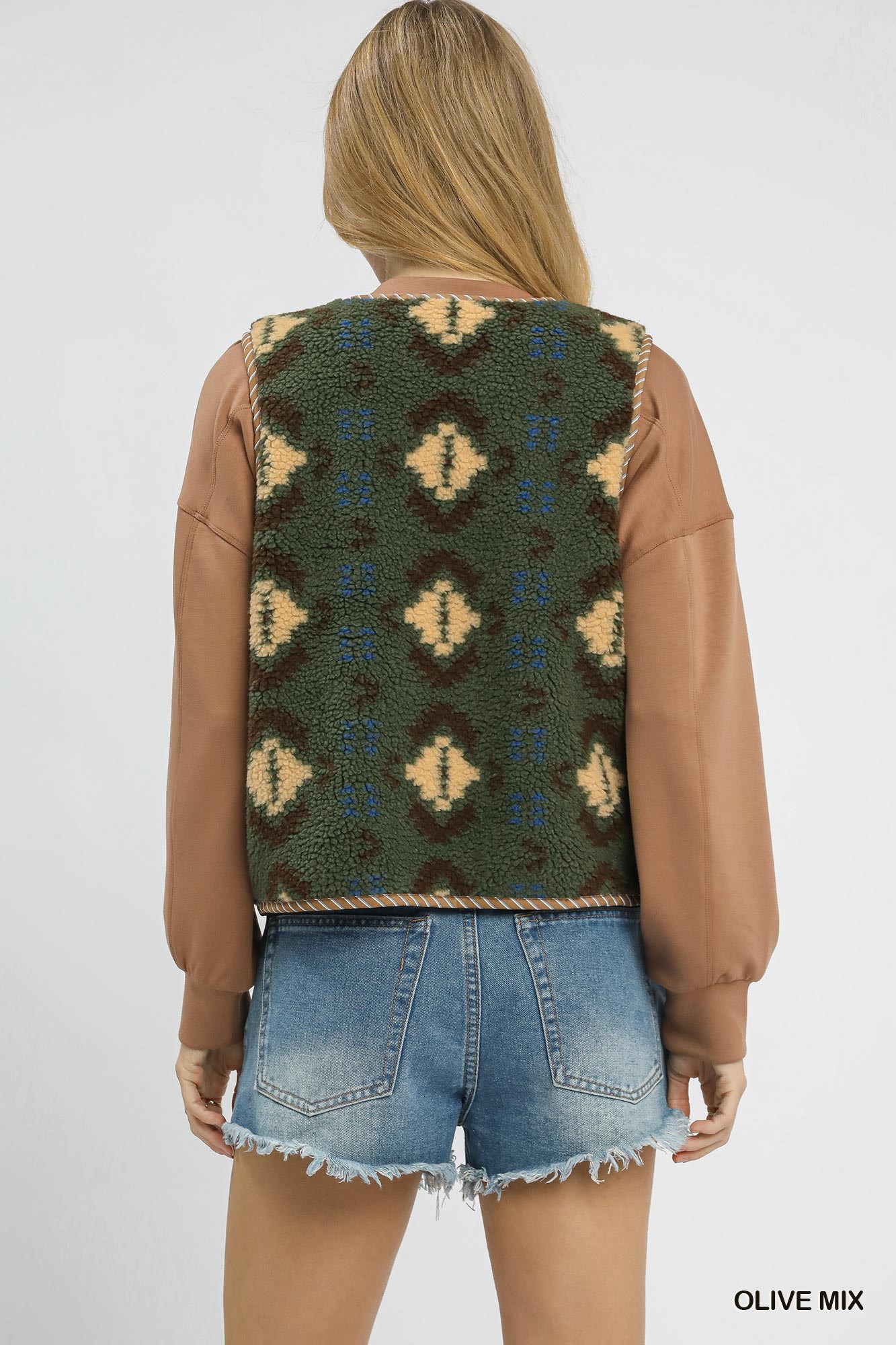 Mix Patterned Sherpa Tie-Front Vest, image 4