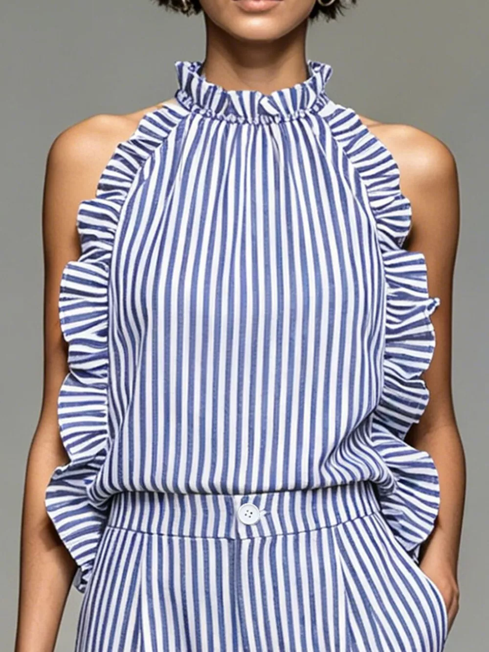 Ruffled Striped Sleeveless Top and Shorts Set, image 2