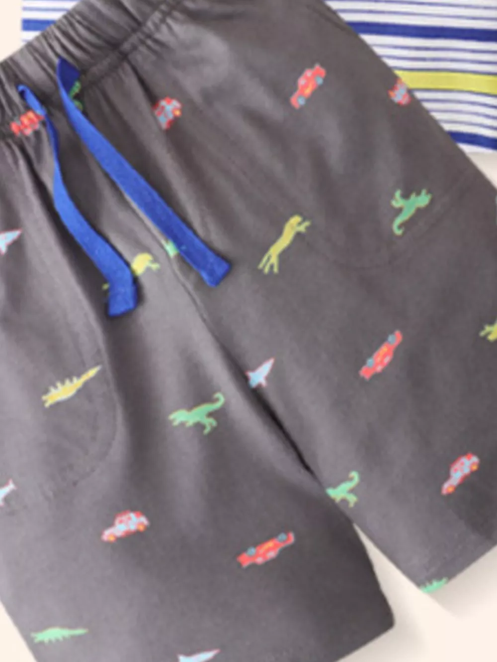 Children's Striped Polo Shirt & Dinosaur Print Shorts Set, image 4