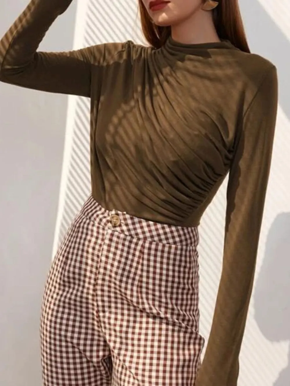 Mock Neck Ruched Long Sleeve T-Shirt, image 11