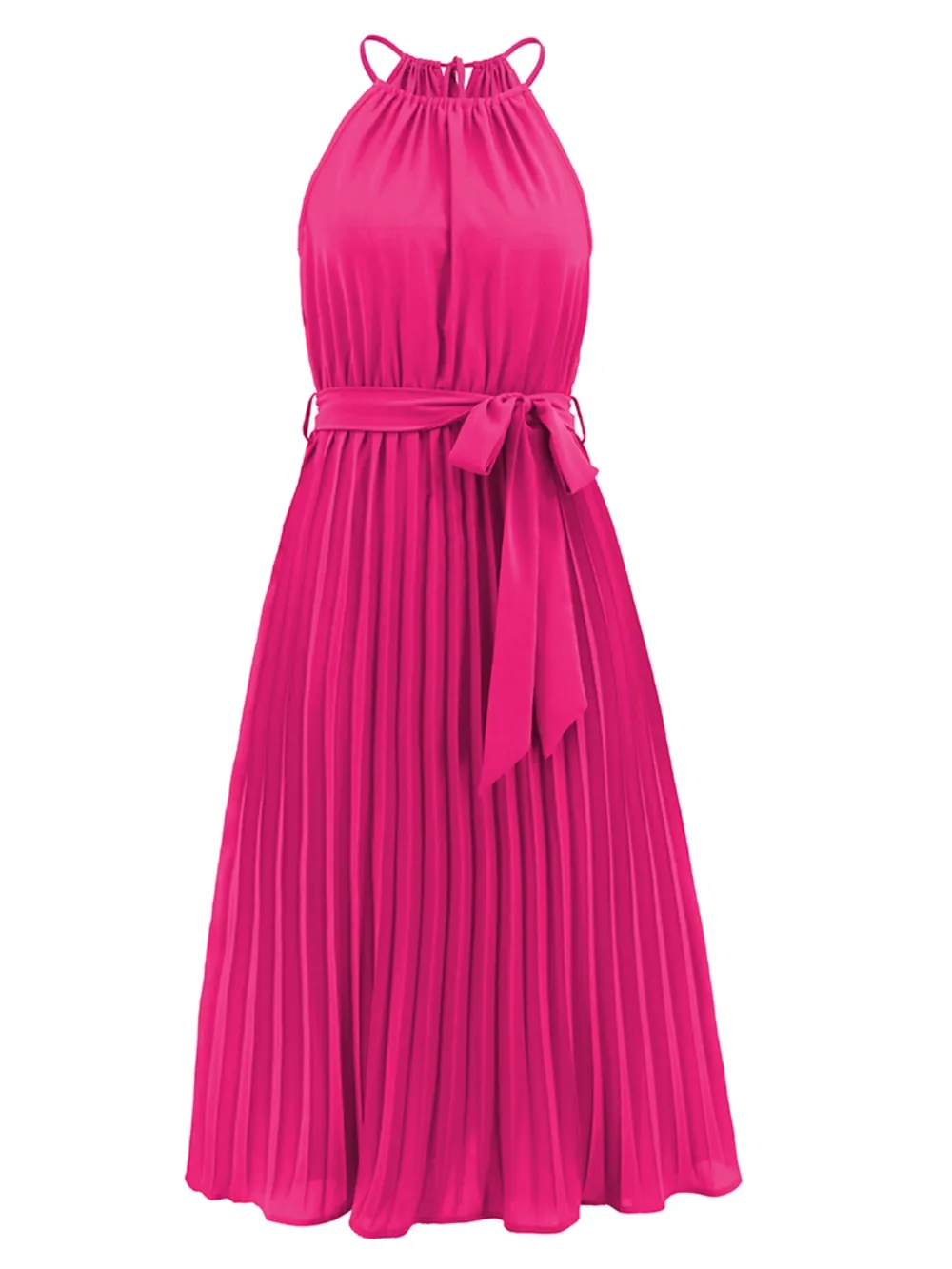 Pleated Spaghetti Strap Tie Waist Midi Dress, image 31