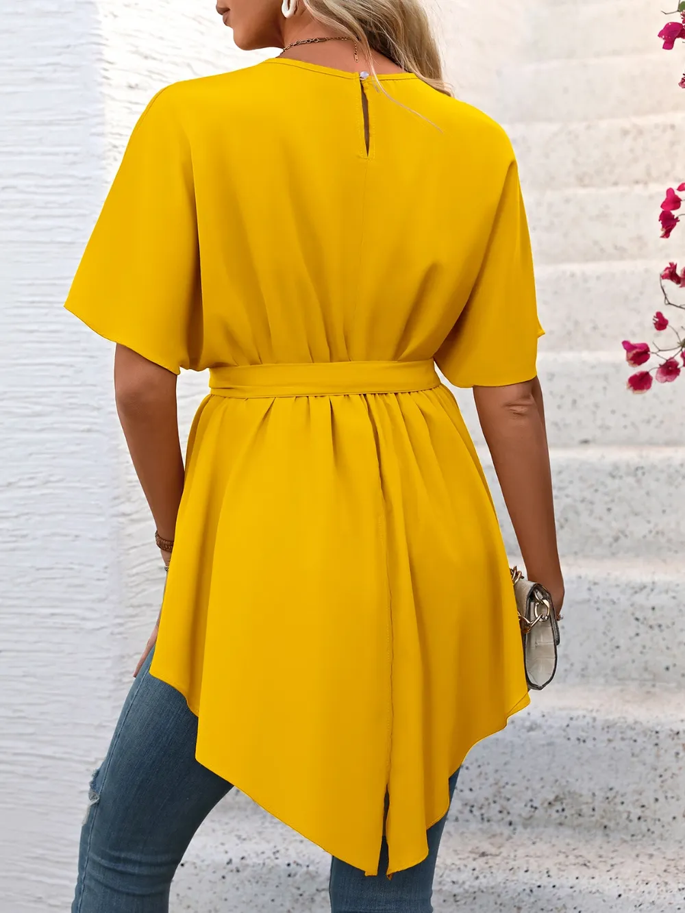 Tied Round Neck Half Sleeve Blouse, image 4