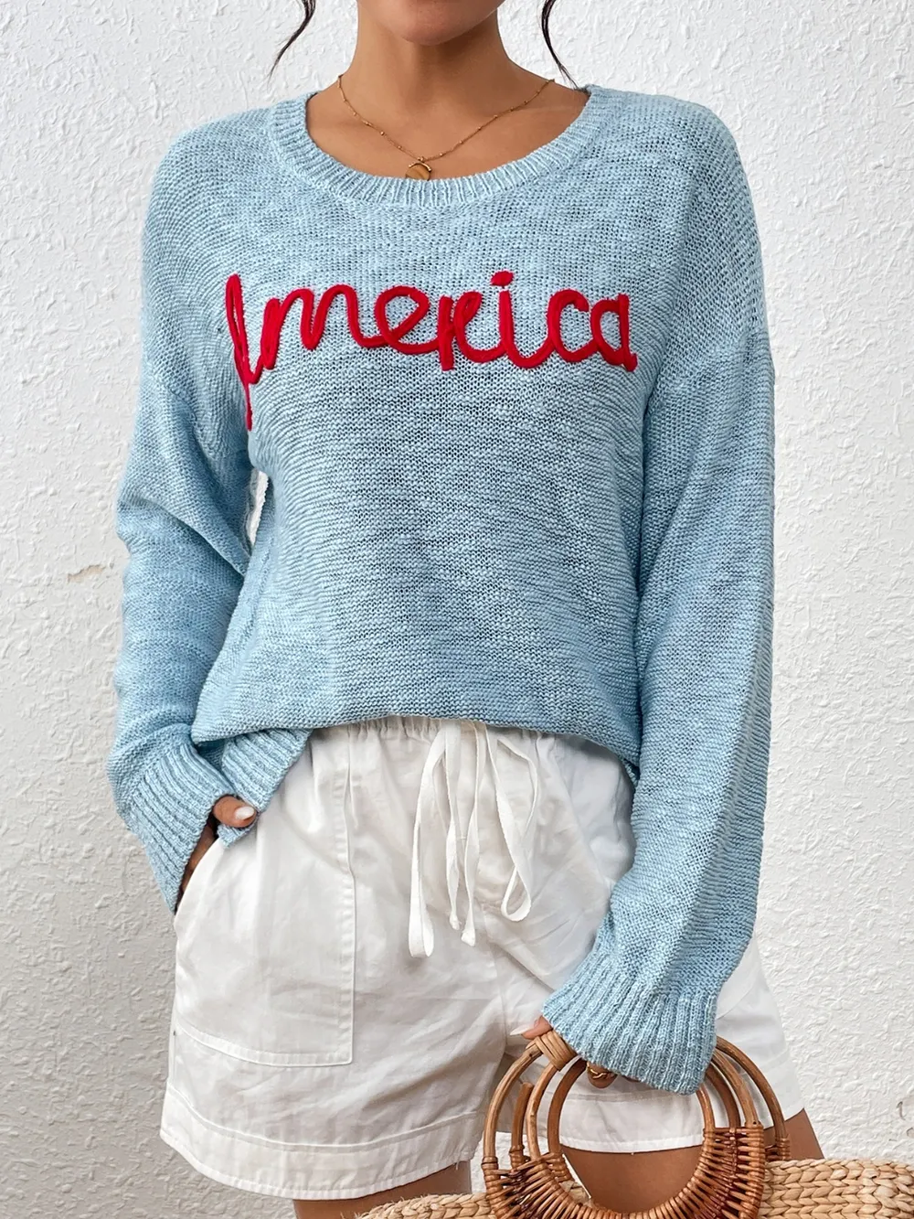 Letter Round Neck Long Sleeve Sweater, image 7