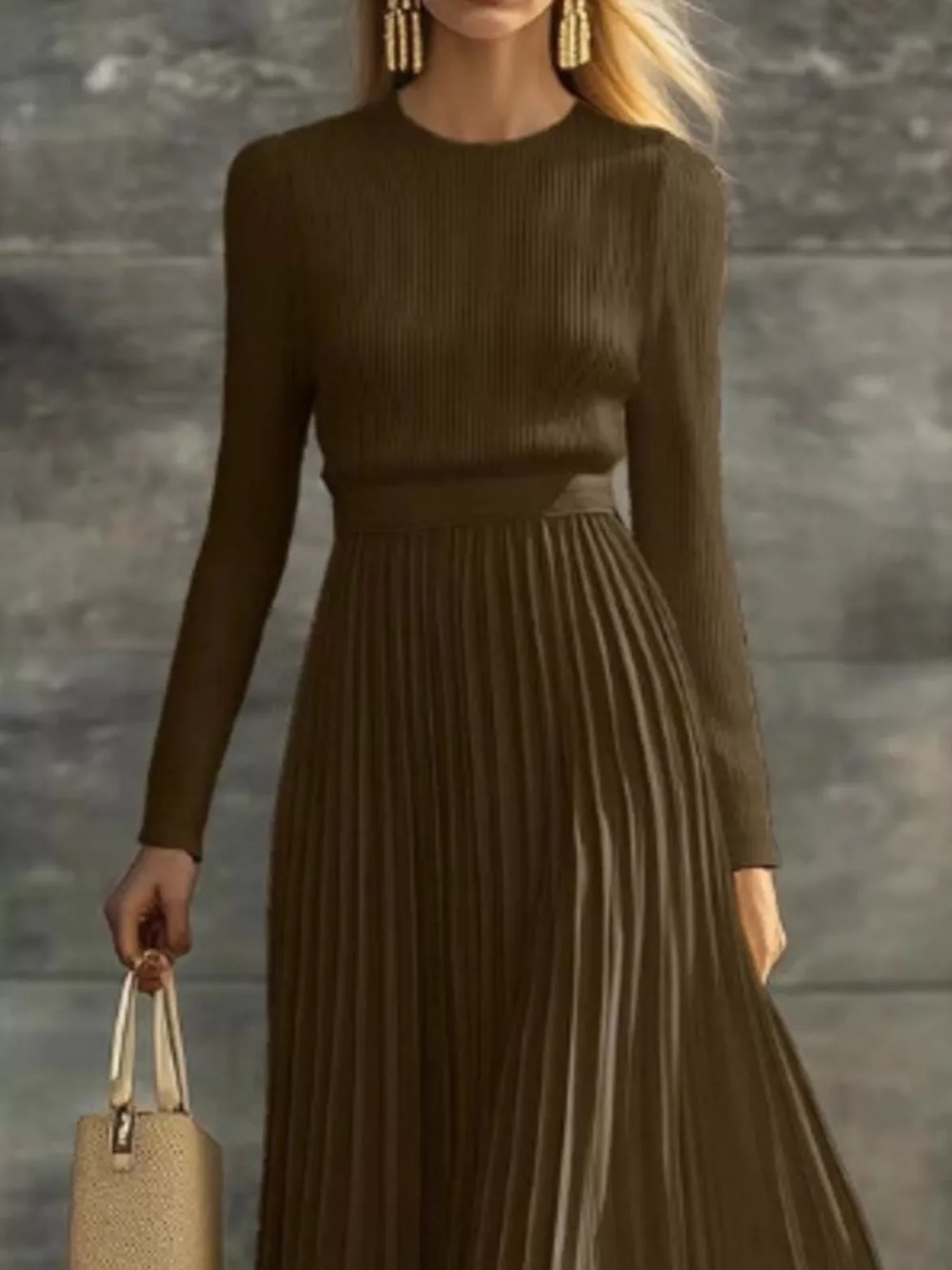 Ribbed Knit Pleated Midi Dress, image 7